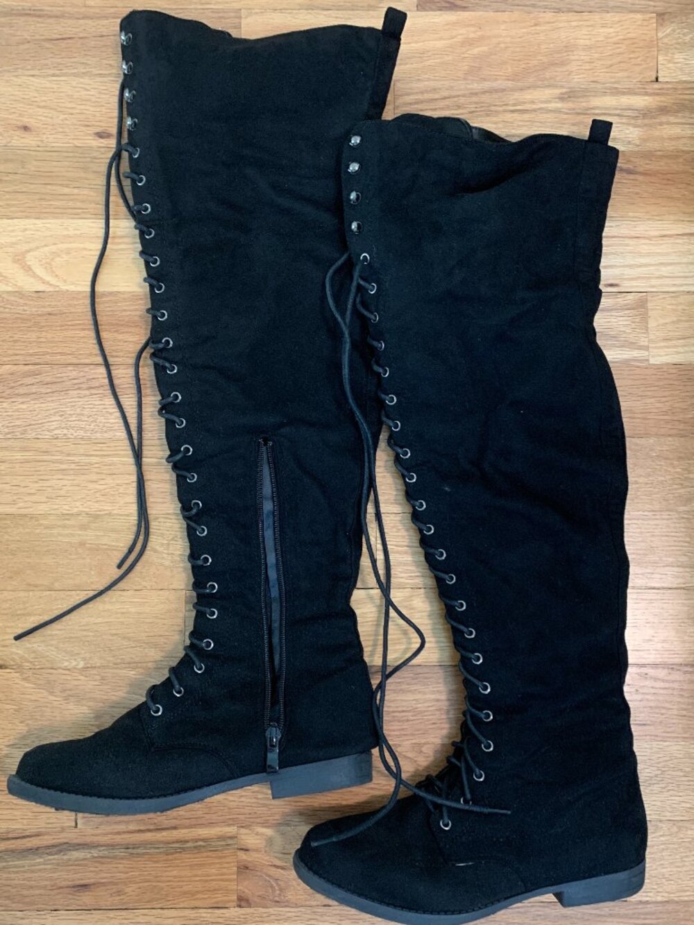 Black Lace Up Thigh High Boots